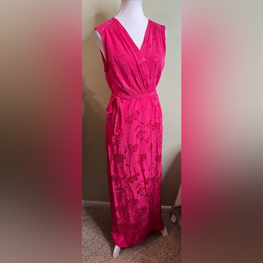 ZARA SS21 FUCHSIA JACQUARD Sleeveless WRAP DRESS, size Medium, altered